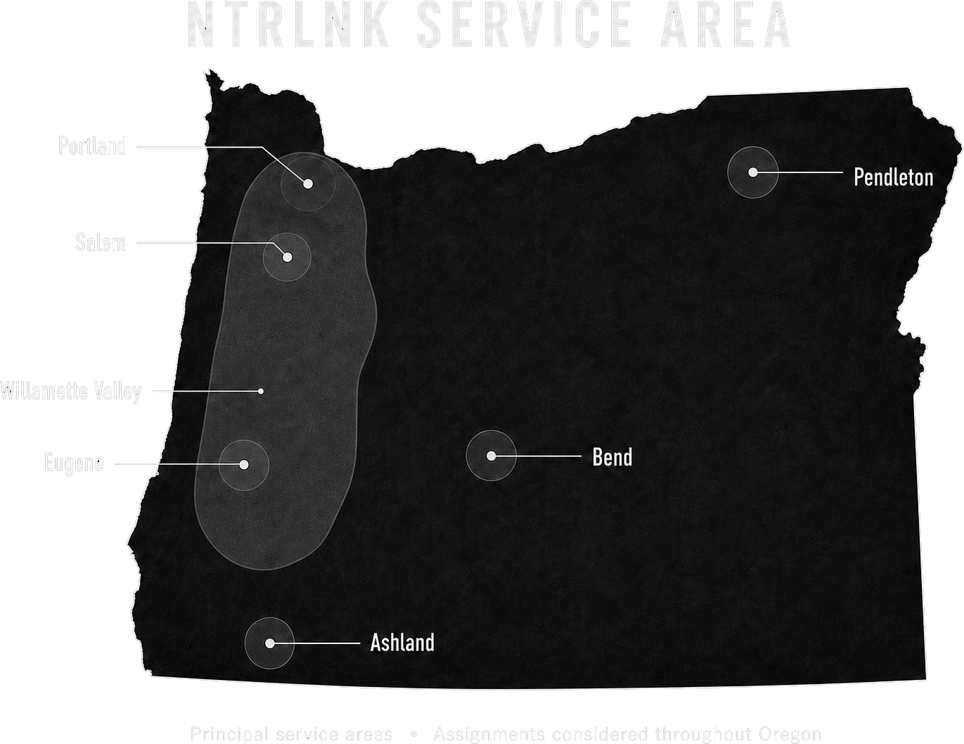NTRLNK Oregon private investigator service areas including Salem, Portland, Eugene, Bend, Pendleton, and Ashland